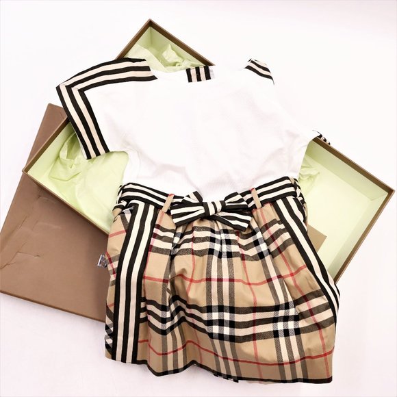 Burberry Other - New W/Box Burberry Kid's Rhonda Check & Stripe Cotton Dress Beige in Size 86 cm
